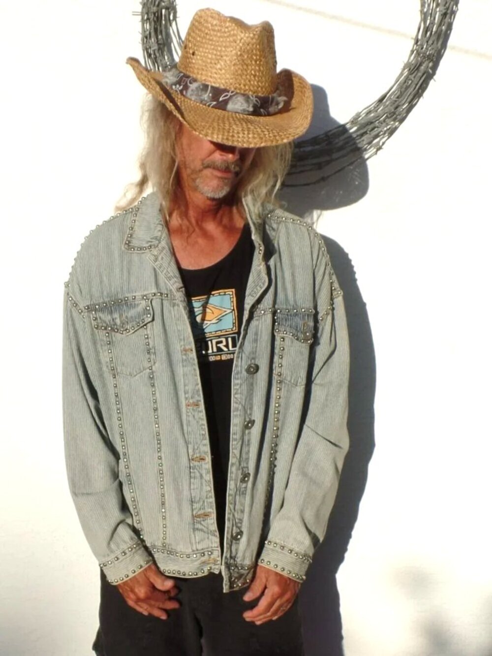 POL Stud Railroad Stripe Denim Jacket  Bomber LARGE